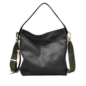 Fossil Maya Large Black Leather Crossbody Hobo Bag